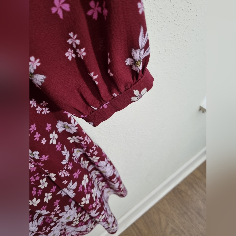 Maggy London Petite Dress Red Floral Printed Midi, Size (14P). - Picture 7 of 10